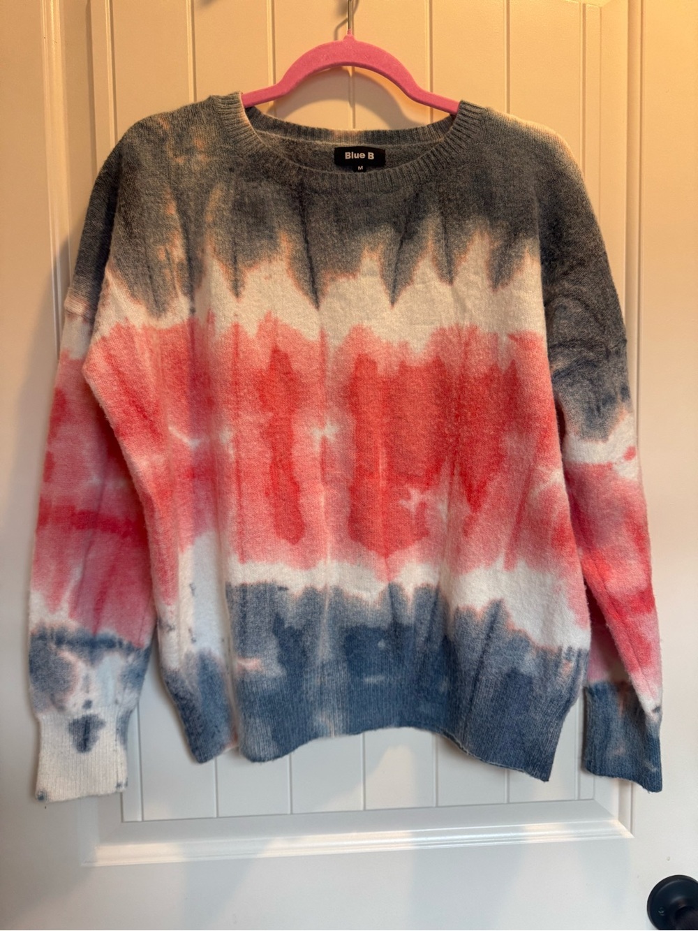 Blue B Relaxed Crewneck Sweater in Pink, Gray & White Tie-Dye